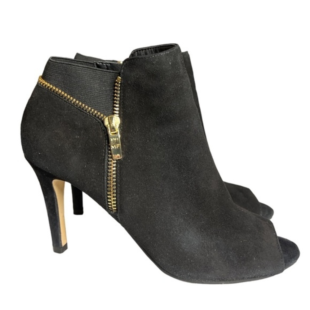 Marc Fisher Sara High Heel Bootie Boot Black Open Toe Suede Zipper Closure Sz 7M